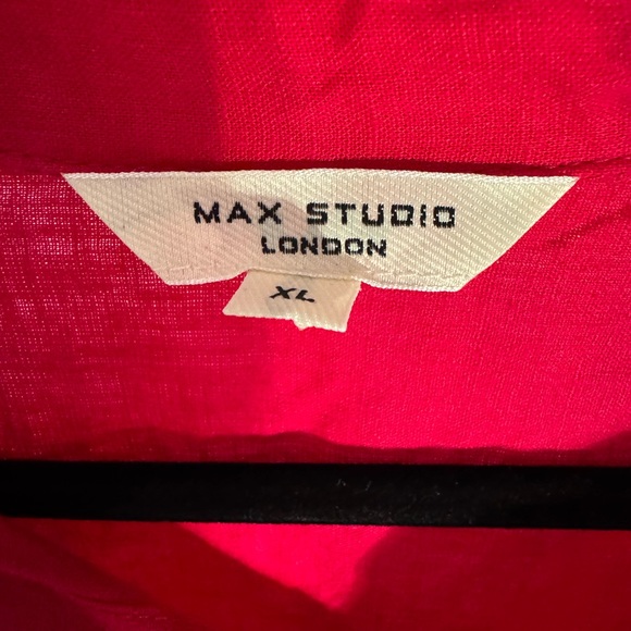 Max Studio Bold Short Sleeve Red Button Down Blouse - Picture 2 of 5